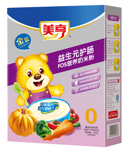 美亨盒装乳铁蛋白五谷FOS营养奶米粉2段