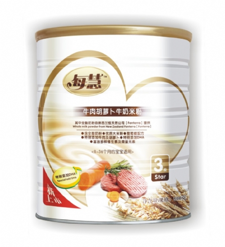 每慧牛肉胡萝卜牛奶米粉3段(灌装)