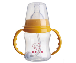 邦貝小象橙色雙柄奶瓶120ml