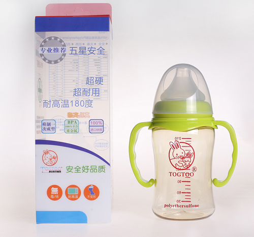 淘气兔宽口ppsu带手柄奶瓶300ml绿色