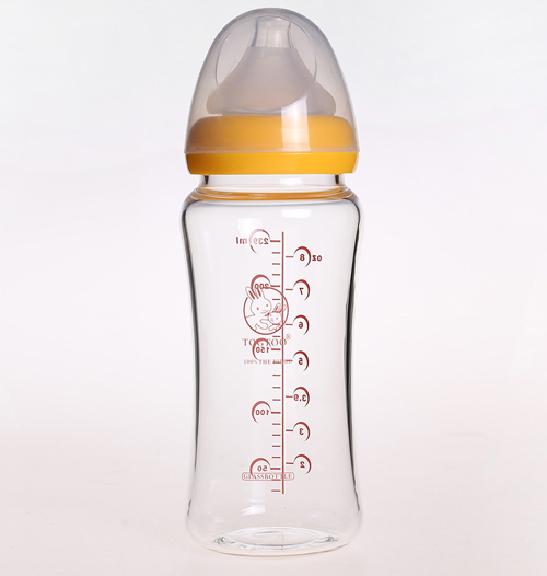淘气兔宽口径无手柄玻璃奶瓶239ml黄色