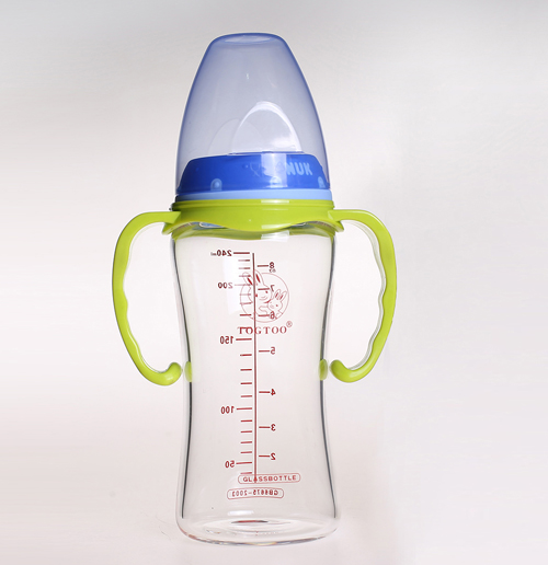 淘气兔宽口径带手柄玻璃奶瓶240ml