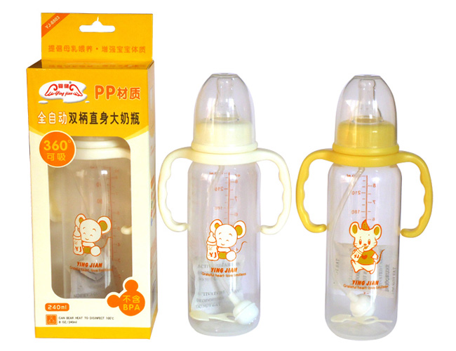 婴健PP8安自动双柄大直身奶瓶