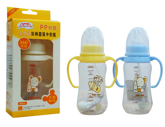 婴健PP180ml全自动双柄中圆弧中奶瓶