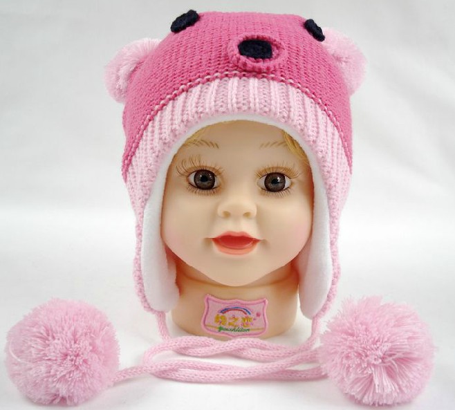 幼之恋护耳小熊幼儿帽粉色|上海幼吾幼儿童用