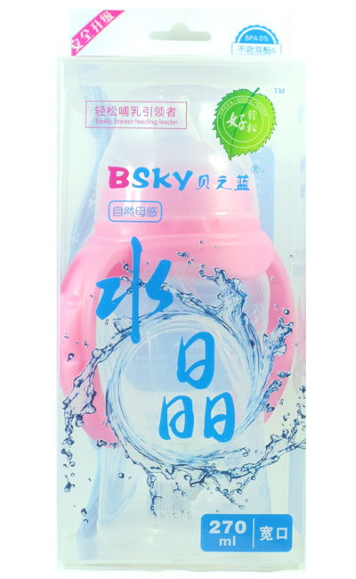 貝之藍寬口自動(dòng)母感水晶奶瓶270ml粉色