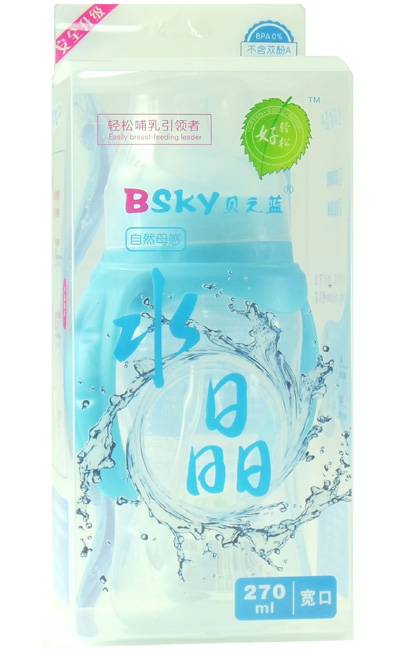 贝之蓝宽口自动母感水晶奶瓶270ml蓝色