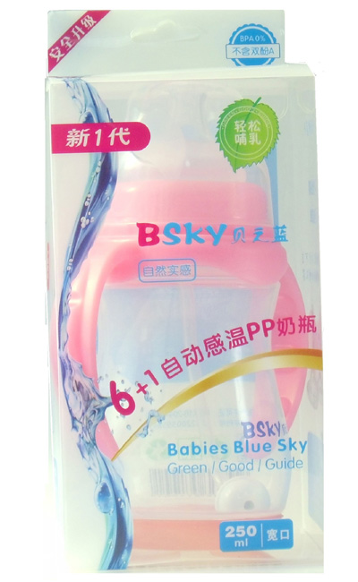 贝之蓝6+1宽口自动感温PP奶瓶250ml粉色