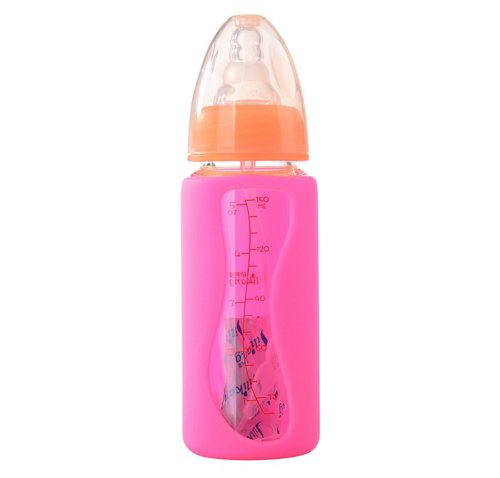 矽利康無(wú)手柄標口玻璃奶瓶150ml