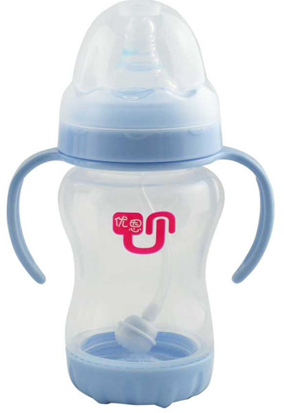 优恩蓝色宽口防胀气PP奶瓶200ml