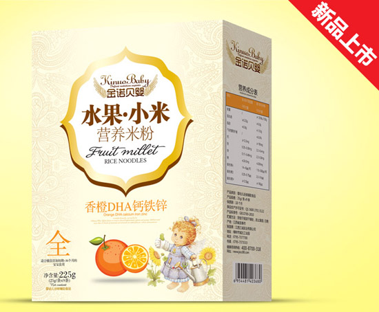 金诺贝婴香橙DHA钙铁锌水果小米米粉盒装