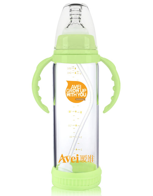 噯唯標準口徑帶柄自動(dòng)高硼硅玻璃奶瓶(250ml)(帶安全硅膠套）
