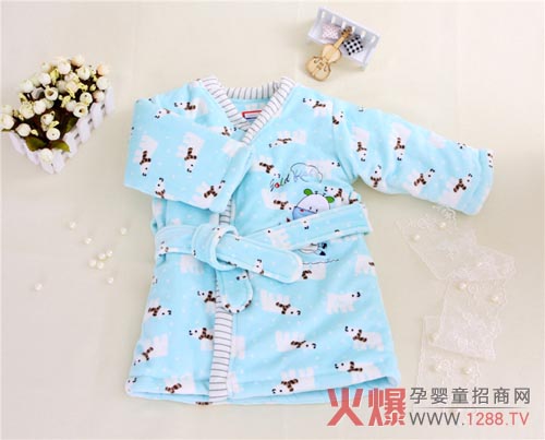 金色小鱼韩国绒北极熊开胸睡袍 加绒加厚-产品