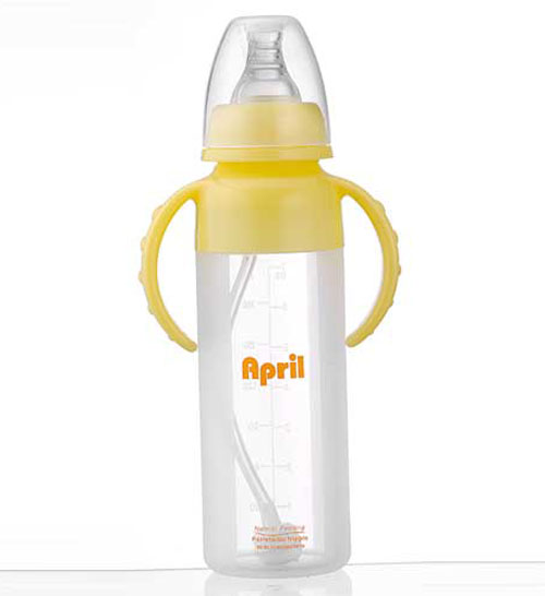 爱普丽标口液态硅胶奶瓶240ml黄色