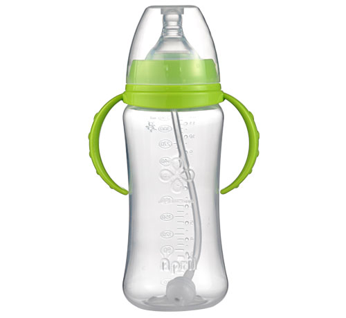 爱普丽宽口弧形PP奶瓶280ml绿色