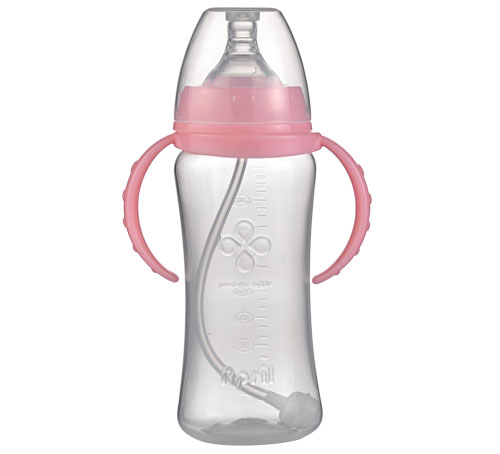 爱普丽宽口弧形PP奶瓶280ml粉色