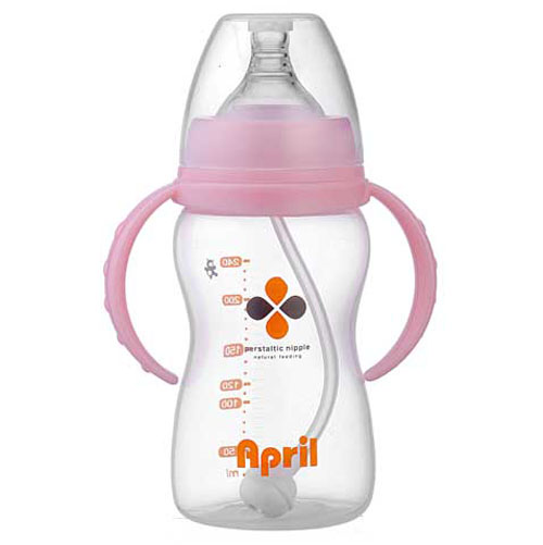 爱普丽宽口弧形奶瓶240ml粉色