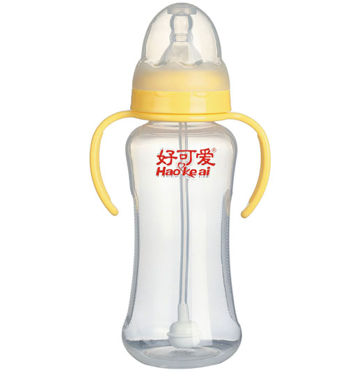 好可愛(ài)標口自動(dòng)吸管手柄弧形奶瓶300ml