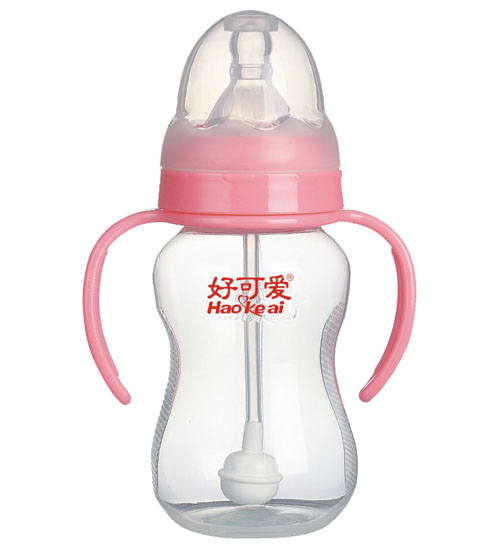 好可愛(ài)標口自動(dòng)吸管手柄弧形奶瓶180ml