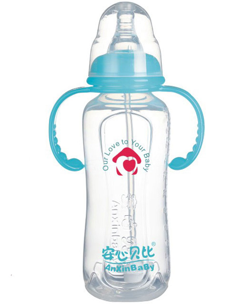 安心貝比雙柄標口自動(dòng)吸管弧形奶瓶330ml
