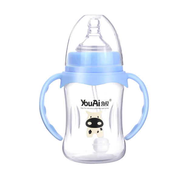 幼爱PP宽口带柄自动吸优品奶瓶210ml