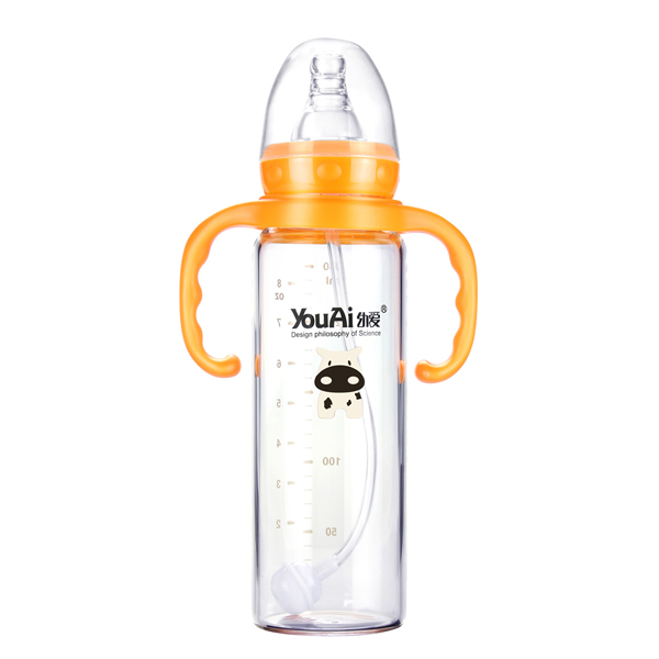 幼愛(ài)帶柄自動(dòng)吸晶鉆玻璃標口奶瓶240ml