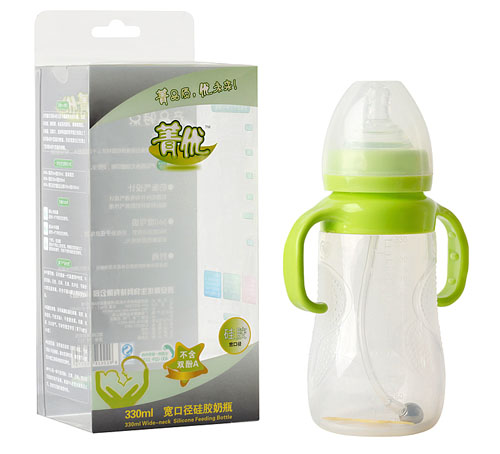 菁优宽口径玻璃奶瓶330ml绿色-火爆孕婴童招商