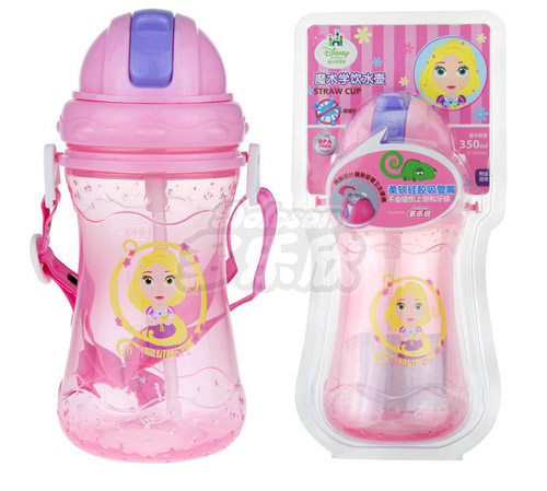 迪士尼宝宝术滑盖学饮吸管水壶粉色长发公主