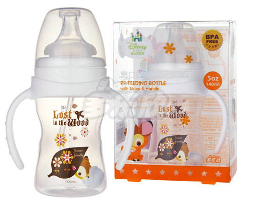 迪士尼宝宝宽口径手柄自动吸管奶瓶140ml