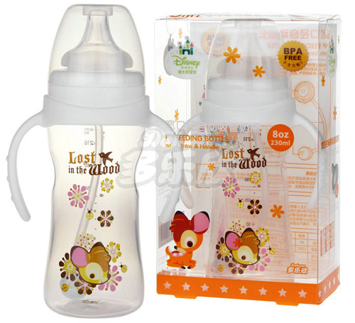 迪士尼宝宝宽口径手柄自动吸管奶瓶230ml
