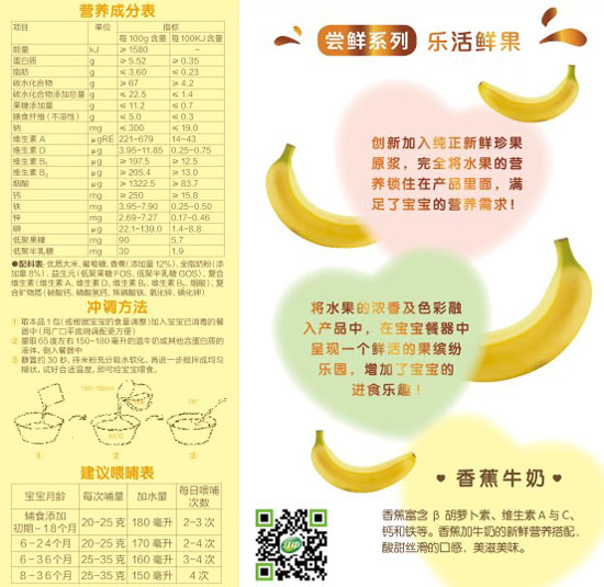 香蕉营养成分表100克,木薯营养成分表100克 好立美香蕉牛奶营养米粉