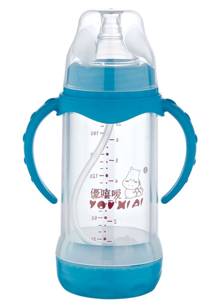 優(yōu)嘻噯雙柄全自動(dòng)防爆玻璃奶瓶210ml藍色