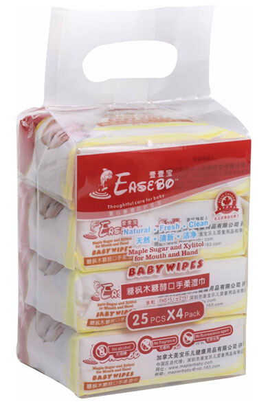 壹壹宝糖枫木糖醇婴儿口手湿巾25片4连包