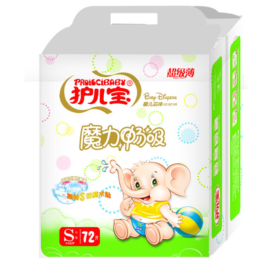 护儿宝魔力畅吸婴儿芯体纸尿裤S码72片大包