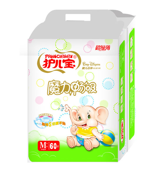 护儿宝魔力畅吸婴儿芯体纸尿裤M码60片大包