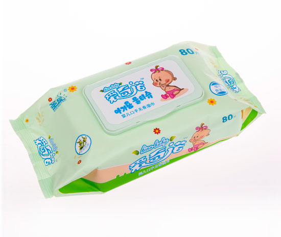 爱奇诺荷荷巴油婴儿口手无香80片枕式加盖（绿）