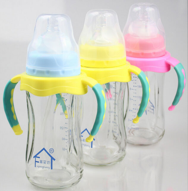 富婴坊金钢石玻璃奶瓶带手柄三色