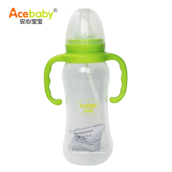 安心宝宝250ml标口圆弧形双耳自动PP奶瓶绿色