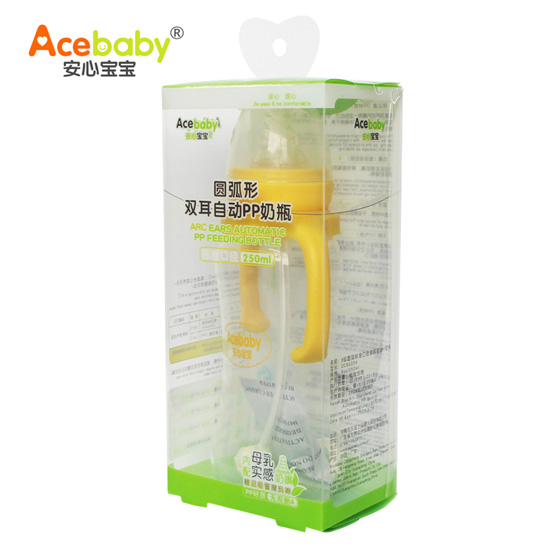 安心宝宝250ml标口圆弧形双耳自动PP奶瓶黄色