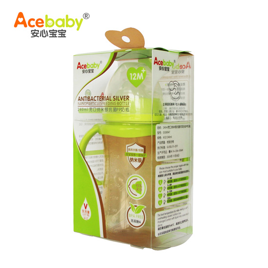 安心宝宝240ml宽口纳米银抗菌PP奶瓶绿色盒装