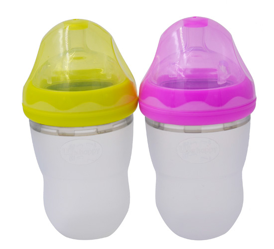 220ML超宽口径安抚型硅胶奶瓶绿色粉色
