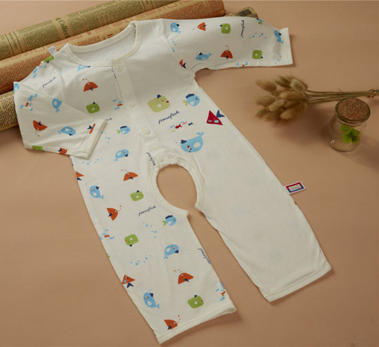 金色小鱼芦荟纤维单面小鱼开档哈衣