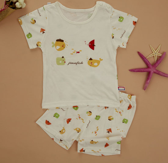 金色小鱼芦荟纤维单面小鱼短袖肩开套