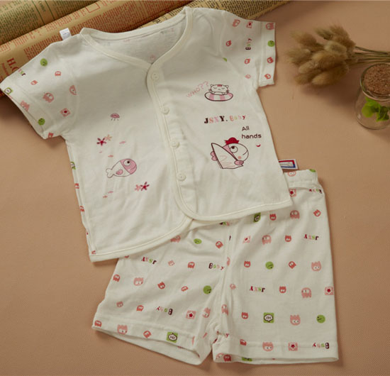 金色小鱼麻塞尔纤维单面小鱼短袖桃开套