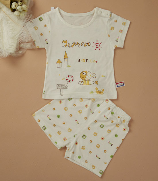 金色小鱼麻塞尔纤维单面小鱼短袖肩开套