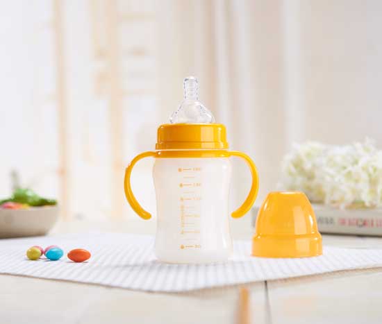 樂(lè)米樂(lè)有柄寬口奶瓶黃色（180ml）