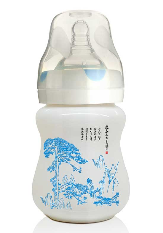 贝婴奇180ml陶瓷奶瓶蓝色