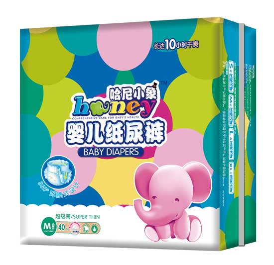  哈尼小象M碼40片360°環(huán)腰式超級薄嬰兒紙尿褲