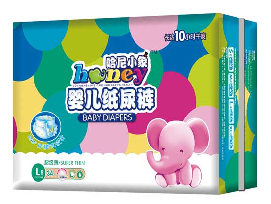  哈尼小象l碼34片360°環(huán)腰式超級薄嬰兒紙尿褲