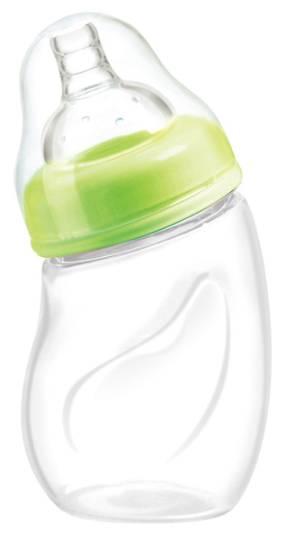 爱乐宝200ml宽口初生弯形玻璃奶瓶绿